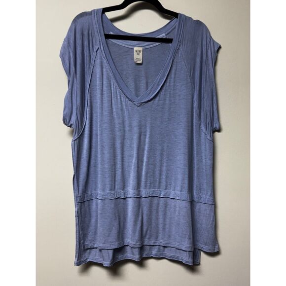 FREE PEOPLE Voyage T-Shirt, Sky, Oversized V-Neck, Sz XS - Picture 2 of 9